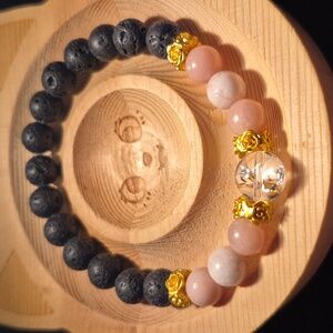 Hand crafted White Azeztulite and Pink Opal with Lava Beads